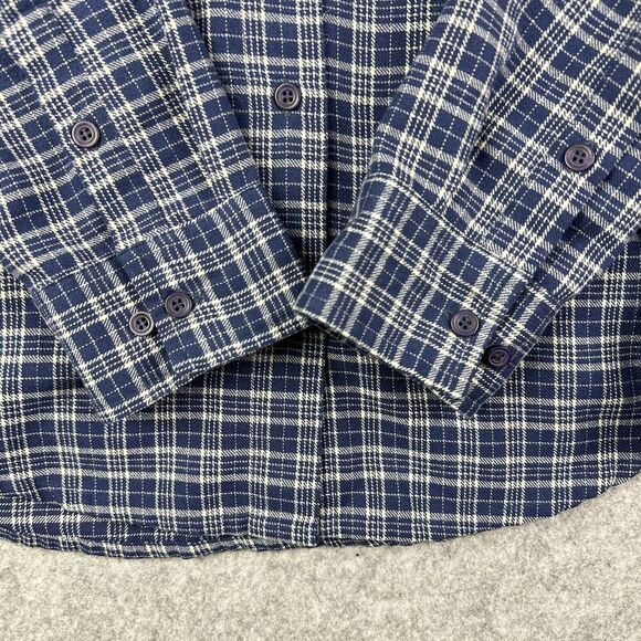 Outback Trading Co Flannel Shirt Womens M Blue Plaid Button Hiking Camp Outdoors - Picture 5 of 13